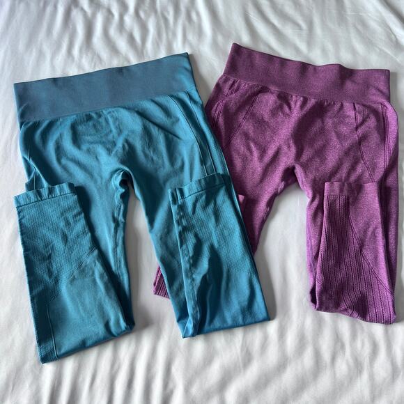 ✨2pc Scrunch Butt Seamless Leggings Lot L Blue Purple High Waist Yoga Workout - Picture 11 of 11